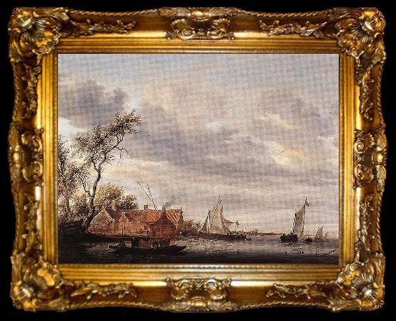framed  Salomon van Ruysdael River Scene with Farmstead, ta009-2